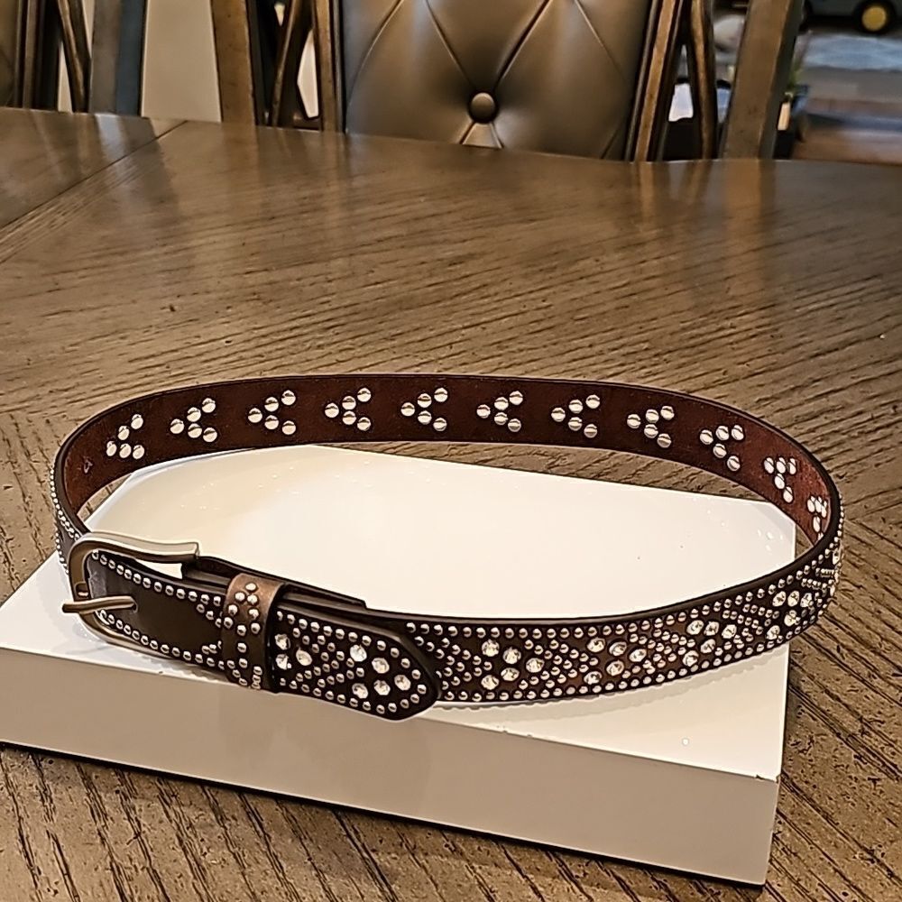Brown leather studded belt girls size XS-S New no tag